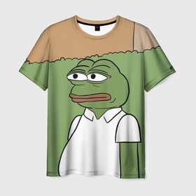 Мужская футболка 3D с принтом Pepe Gomer прячется в кусты в Екатеринбурге, 100% полиэфир | прямой крой, круглый вырез горловины, длина до линии бедер | Тематика изображения на принте: 