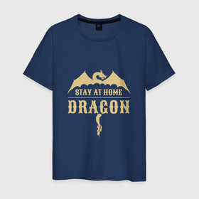 Мужская футболка хлопок с принтом Дракон   сиди дома в Курске, 100% хлопок | прямой крой, круглый вырез горловины, длина до линии бедер, слегка спущенное плечо. | 
