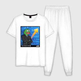 Мужская пижама хлопок с принтом Pepe Stonks в Екатеринбурге, 100% хлопок | брюки и футболка прямого кроя, без карманов, на брюках мягкая резинка на поясе и по низу штанин
 | 