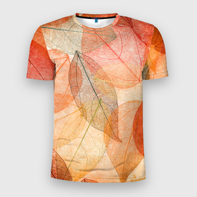 Мужская футболка 3D Slim с принтом Осенние прозрачные листья , 100% полиэстер с улучшенными характеристиками | приталенный силуэт, круглая горловина, широкие плечи, сужается к линии бедра | 