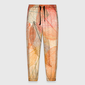 Мужские брюки 3D с принтом Осенние прозрачные листья в Курске, 100% полиэстер | манжеты по низу, эластичный пояс регулируется шнурком, по бокам два кармана без застежек, внутренняя часть кармана из мелкой сетки | Тематика изображения на принте: 