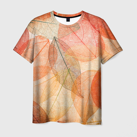 Мужская футболка 3D с принтом Осенние прозрачные листья в Белгороде, 100% полиэфир | прямой крой, круглый вырез горловины, длина до линии бедер | Тематика изображения на принте: 