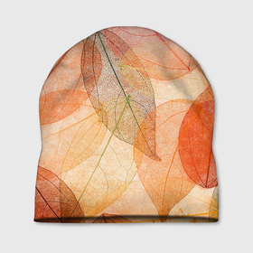 Шапка 3D с принтом Осенние прозрачные листья в Курске, 100% полиэстер | универсальный размер, печать по всей поверхности изделия | 