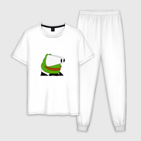Мужская пижама хлопок с принтом Booba Pepe в Кировске, 100% хлопок | брюки и футболка прямого кроя, без карманов, на брюках мягкая резинка на поясе и по низу штанин
 | 