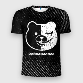 Мужская футболка 3D Slim с принтом Danganronpa с потертостями на темном фоне в Новосибирске, 100% полиэстер с улучшенными характеристиками | приталенный силуэт, круглая горловина, широкие плечи, сужается к линии бедра | 