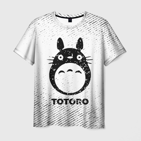 Мужская футболка 3D с принтом Totoro с потертостями на светлом фоне в городе Новоалтайск, 100% полиэфир | прямой крой, круглый вырез горловины, длина до линии бедер | 