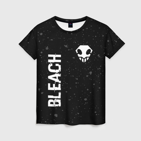 Женская футболка 3D с принтом Bleach glitch на темном фоне: надпись, символ в Санкт-Петербурге, 100% полиэфир ( синтетическое хлопкоподобное полотно) | прямой крой, круглый вырез горловины, длина до линии бедер | 