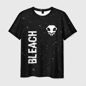 Мужская футболка 3D с принтом Bleach glitch на темном фоне: надпись, символ в Санкт-Петербурге, 100% полиэфир | прямой крой, круглый вырез горловины, длина до линии бедер | 