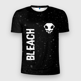 Мужская футболка 3D Slim с принтом Bleach glitch на темном фоне: надпись, символ в Санкт-Петербурге, 100% полиэстер с улучшенными характеристиками | приталенный силуэт, круглая горловина, широкие плечи, сужается к линии бедра | 