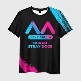 Мужская футболка 3D с принтом Bungo Stray Dogs   neon gradient в Кировске, 100% полиэфир | прямой крой, круглый вырез горловины, длина до линии бедер | Тематика изображения на принте: 