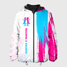 Мужская куртка 3D с принтом Hunter x Hunter neon gradient style: по вертикали в Ухте, ткань верха — 100% полиэстер, подклад — флис | прямой крой, подол и капюшон оформлены резинкой с фиксаторами, два кармана без застежек по бокам, один большой потайной карман на груди. Карман на груди застегивается на липучку | 