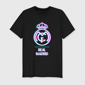 Мужская футболка хлопок Slim с принтом Real Madrid FC в стиле glitch в Кировске, 92% хлопок, 8% лайкра | приталенный силуэт, круглый вырез ворота, длина до линии бедра, короткий рукав | 