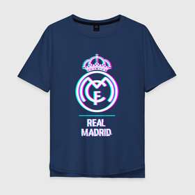 Мужская футболка хлопок Oversize с принтом Real Madrid FC в стиле glitch в Петрозаводске, 100% хлопок | свободный крой, круглый ворот, “спинка” длиннее передней части | 