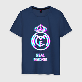 Мужская футболка хлопок с принтом Real Madrid FC в стиле glitch в Петрозаводске, 100% хлопок | прямой крой, круглый вырез горловины, длина до линии бедер, слегка спущенное плечо. | 