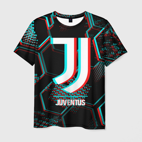 Мужская футболка 3D с принтом Juventus FC в стиле glitch на темном фоне в Екатеринбурге, 100% полиэфир | прямой крой, круглый вырез горловины, длина до линии бедер | Тематика изображения на принте: 
