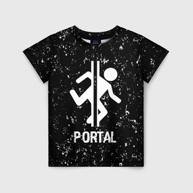 Детская футболка 3D с принтом Portal glitch на темном фоне в Екатеринбурге, 100% гипоаллергенный полиэфир | прямой крой, круглый вырез горловины, длина до линии бедер, чуть спущенное плечо, ткань немного тянется | 