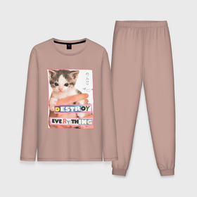 Мужская пижама с лонгсливом хлопок с принтом Destroy everything kitty ,  |  | Тематика изображения на принте: 