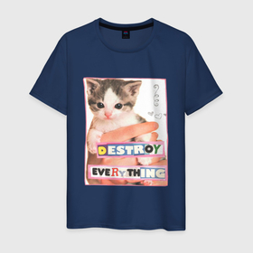 Мужская футболка хлопок с принтом destroy everything kitty в Белгороде, 100% хлопок | прямой крой, круглый вырез горловины, длина до линии бедер, слегка спущенное плечо. | 