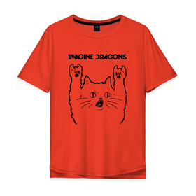 Мужская футболка хлопок Oversize с принтом Imagine Dragons   rock cat в Екатеринбурге, 100% хлопок | свободный крой, круглый ворот, “спинка” длиннее передней части | 