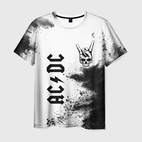 Мужская футболка 3D с принтом AC DC и рок символ на светлом фоне в Кировске, 100% полиэфир | прямой крой, круглый вырез горловины, длина до линии бедер | 