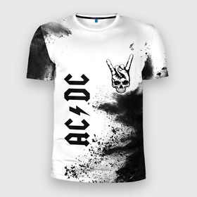 Мужская футболка 3D Slim с принтом AC DC и рок символ на светлом фоне в Кировске, 100% полиэстер с улучшенными характеристиками | приталенный силуэт, круглая горловина, широкие плечи, сужается к линии бедра | 