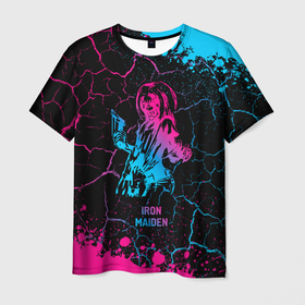 Мужская футболка 3D с принтом Iron Maiden   neon gradient в Кировске, 100% полиэфир | прямой крой, круглый вырез горловины, длина до линии бедер | 
