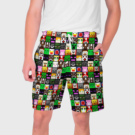 Мужские шорты 3D с принтом Minecraft characters ,  полиэстер 100% | прямой крой, два кармана без застежек по бокам. Мягкая трикотажная резинка на поясе, внутри которой широкие завязки. Длина чуть выше колен | 
