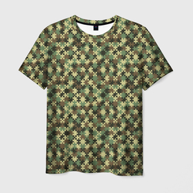 Мужская футболка 3D с принтом Милитари пазлы в Екатеринбурге, 100% полиэфир | прямой крой, круглый вырез горловины, длина до линии бедер | Тематика изображения на принте: 