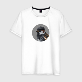 Мужская футболка хлопок с принтом Испанский воробей в Новосибирске, 100% хлопок | прямой крой, круглый вырез горловины, длина до линии бедер, слегка спущенное плечо. | Тематика изображения на принте: 