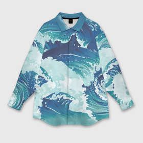 Мужская рубашка oversize 3D с принтом Несущиеся морские волны в Новосибирске,  |  | Тематика изображения на принте: 