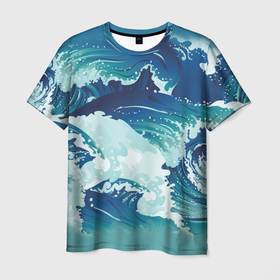 Мужская футболка 3D с принтом Несущиеся морские волны в Белгороде, 100% полиэфир | прямой крой, круглый вырез горловины, длина до линии бедер | Тематика изображения на принте: 