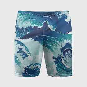 Мужские шорты спортивные с принтом Несущиеся морские волны в Новосибирске,  |  | Тематика изображения на принте: 