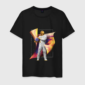 Мужская футболка хлопок с принтом Золотой голографический космонавт , 100% хлопок | прямой крой, круглый вырез горловины, длина до линии бедер, слегка спущенное плечо. | Тематика изображения на принте: 