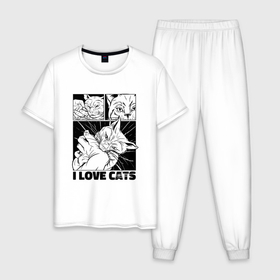 Мужская пижама хлопок с принтом Я люблю котов   кот кусает за руку в Екатеринбурге, 100% хлопок | брюки и футболка прямого кроя, без карманов, на брюках мягкая резинка на поясе и по низу штанин
 | Тематика изображения на принте: 