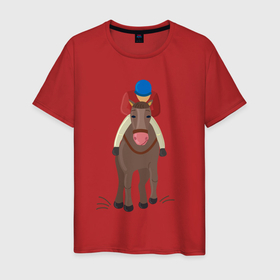 Мужская футболка хлопок с принтом Гонщик на лошади , 100% хлопок | прямой крой, круглый вырез горловины, длина до линии бедер, слегка спущенное плечо. | Тематика изображения на принте: 