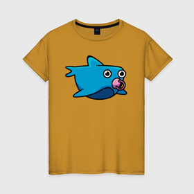 Женская футболка хлопок с принтом Маленькая акула в Петрозаводске, 100% хлопок | прямой крой, круглый вырез горловины, длина до линии бедер, слегка спущенное плечо | 