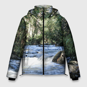 Мужская зимняя куртка 3D с принтом Течёт река в лесу в Новосибирске, верх — 100% полиэстер; подкладка — 100% полиэстер; утеплитель — 100% полиэстер | длина ниже бедра, свободный силуэт Оверсайз. Есть воротник-стойка, отстегивающийся капюшон и ветрозащитная планка. 

Боковые карманы с листочкой на кнопках и внутренний карман на молнии. | 