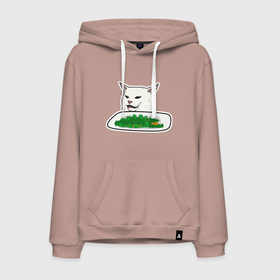 Мужская толстовка хлопок с принтом Мем кот с салатом в городе Новоалтайск, френч-терри, мягкий теплый начес внутри (100% хлопок) | карман-кенгуру, эластичные манжеты и нижняя кромка, капюшон с подкладом и шнурком | 
