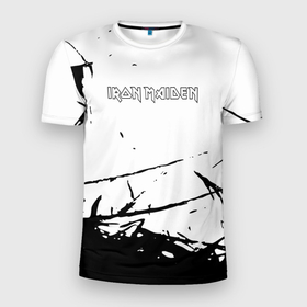 Мужская футболка 3D Slim с принтом Iron Maiden черная текстура в Белгороде, 100% полиэстер с улучшенными характеристиками | приталенный силуэт, круглая горловина, широкие плечи, сужается к линии бедра | Тематика изображения на принте: 