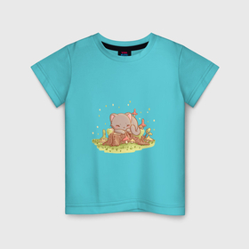 Детская футболка хлопок с принтом Милый котёнок на пеньке в Кировске, 100% хлопок | круглый вырез горловины, полуприлегающий силуэт, длина до линии бедер | 
