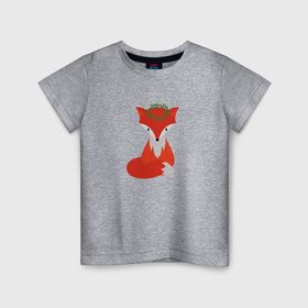 Детская футболка хлопок с принтом Рыжая лисичка с венком в Кировске, 100% хлопок | круглый вырез горловины, полуприлегающий силуэт, длина до линии бедер | Тематика изображения на принте: 