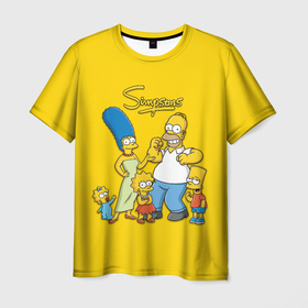Мужская футболка 3D с принтом Счастливые Симпсоны в Тюмени, 100% полиэфир | прямой крой, круглый вырез горловины, длина до линии бедер | Тематика изображения на принте: 