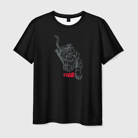 Мужская футболка 3D с принтом TIGR хищник , 100% полиэфир | прямой крой, круглый вырез горловины, длина до линии бедер | 