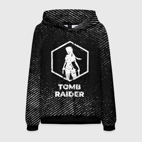 Мужская толстовка 3D с принтом Tomb Raider с потертостями на темном фоне в городе Новоалтайск, 100% полиэстер | двухслойный капюшон со шнурком для регулировки, мягкие манжеты на рукавах и по низу толстовки, спереди карман-кенгуру с мягким внутренним слоем. | Тематика изображения на принте: 