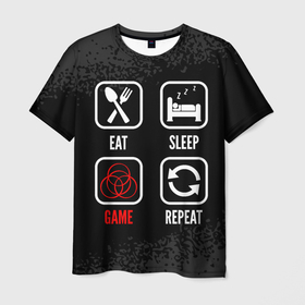 Мужская футболка 3D с принтом Eat, sleep, Elden Ring, repeat в Екатеринбурге, 100% полиэфир | прямой крой, круглый вырез горловины, длина до линии бедер | 