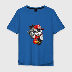 Мужская футболка хлопок Oversize с принтом Панда с магнитофоном в Кировске, 100% хлопок | свободный крой, круглый ворот, “спинка” длиннее передней части | 