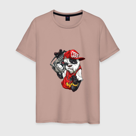 Мужская футболка хлопок с принтом Панда с магнитофоном в Курске, 100% хлопок | прямой крой, круглый вырез горловины, длина до линии бедер, слегка спущенное плечо. | 
