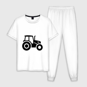 Мужская пижама хлопок с принтом Силуэт трактора в Новосибирске, 100% хлопок | брюки и футболка прямого кроя, без карманов, на брюках мягкая резинка на поясе и по низу штанин
 | 