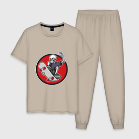 Мужская пижама хлопок с принтом Скелет скейтбордист , 100% хлопок | брюки и футболка прямого кроя, без карманов, на брюках мягкая резинка на поясе и по низу штанин
 | 