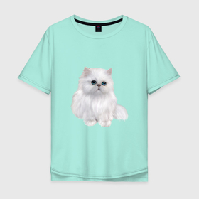 Мужская футболка хлопок Oversize с принтом Белый персидский кот в Екатеринбурге, 100% хлопок | свободный крой, круглый ворот, “спинка” длиннее передней части | 